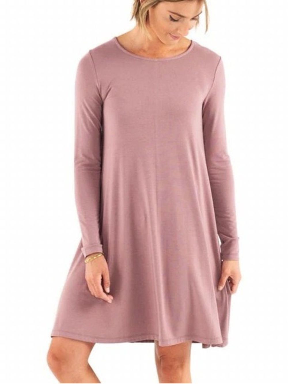 Free Fly Bamboo Journey Long-Sleeve Swing Dress in Mauve Size Medium